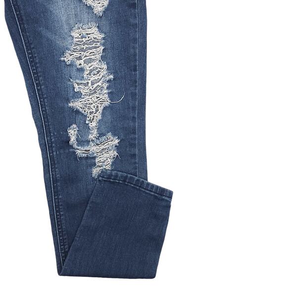 Indigo Rein Jeans Womens 7 Juniors Blue Skinny Distressed Stretch Denim Whiskers - Picture 6 of 13